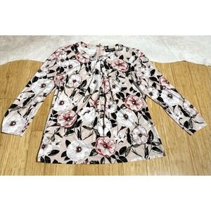Karl‎ Lagerfeld Women's Floral Blouse Back Zip And Front Bow Pink~ Size Medium